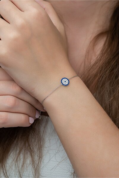 Nereze 925 Ayar Gümüş Minik Nazar Kadın Gümüş Bileklik