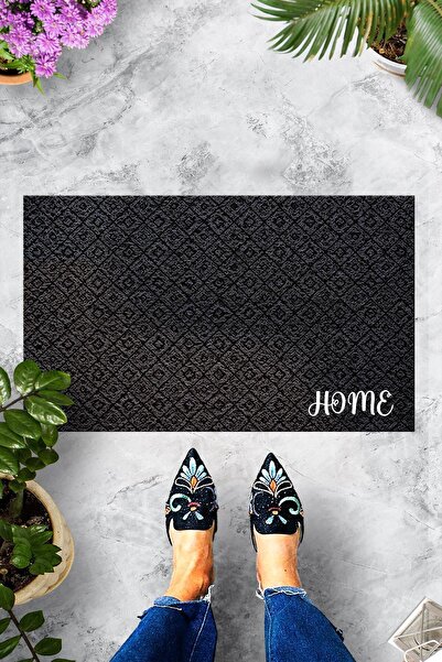 Evsebu Siyah Hoşgeldiniz Dekoratif Kapı Önü Paspası