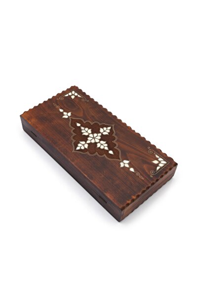 Pusula Oyun Sedef Telkari Işlemeli Ahşap Büyük Boy Tavla Takımı Aspendos