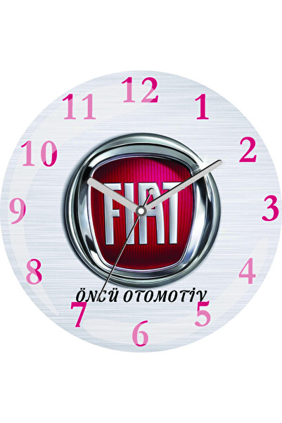 ART HEDİYE Ceas de perete din sticlă reală cu logo Fiat, diametru 30 cm, sile...