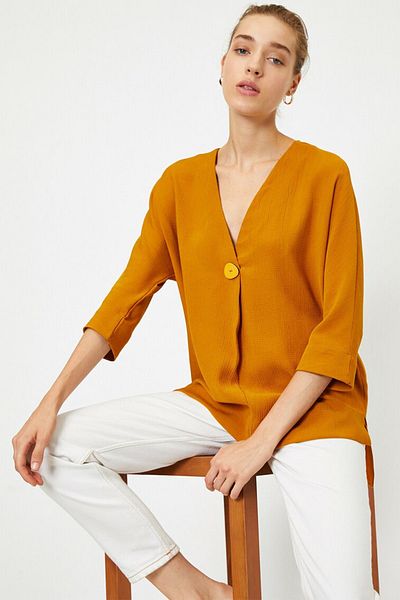 Koton Women's Buttoned V-Neck Blouse
