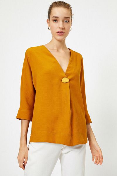 Koton Women's Buttoned V-Neck Blouse