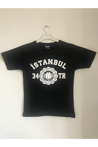 Unisex Siyah Armalı Baskılı Istanbul T-shirt