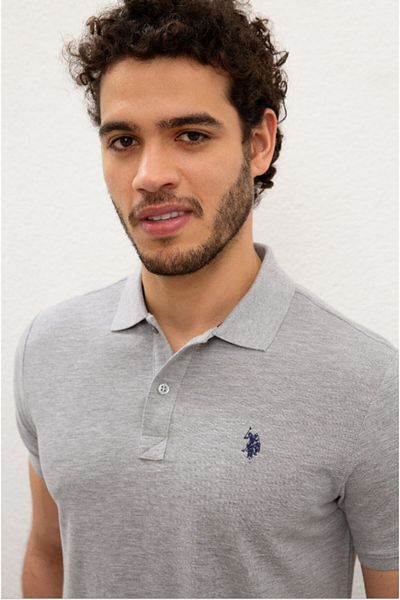 U.S. Polo Assn. Ανδρικό μπλουζάκι γκρι πόλο με λαιμόκοψη