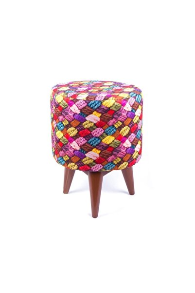 DNCSTORE Dijital Baskılı Örgü Yumağı Desenli Yuvarlak Puf 35*35