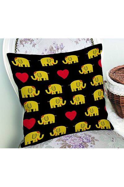 Realhomes Husă de pernă neagră cu elefant multiplu și inimă