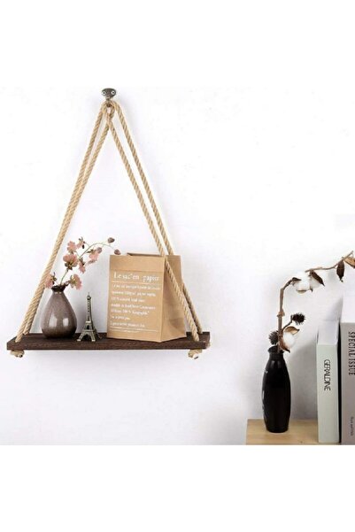 Genel Markalar Masif Ahşap Ip Askılı Rustik Duvar Rafı