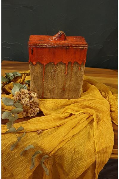 Süreyya Design Orange Decorative Ceramic Box with Lid