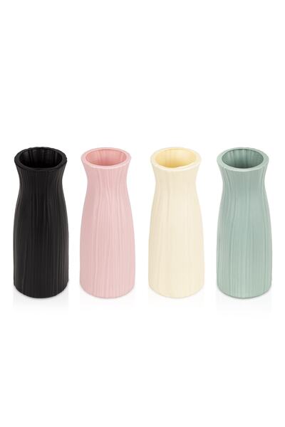 Çiçekmisin 4'lü Set Çizgi Desenli Plastik Saksı Vazo