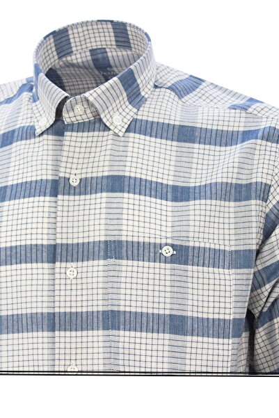 Varetta Чоловіча сорочка темно-синя, 100% бавовна, довгі рукави, комір на ґудзиках, одна кишеня, класичний крій, у клітинку