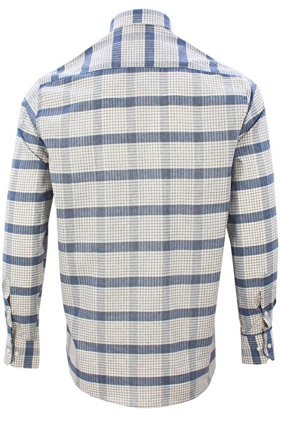 Varetta Чоловіча сорочка темно-синя, 100% бавовна, довгі рукави, комір на ґудзиках, одна кишеня, класичний крій, у клітинку