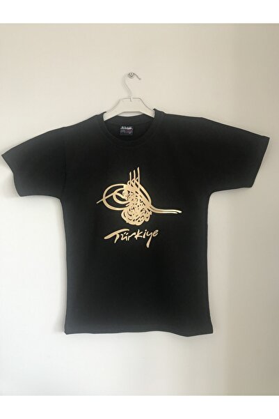 Altın Varaklı Tuğra Baskılı Siyah Istanbul T-shirt