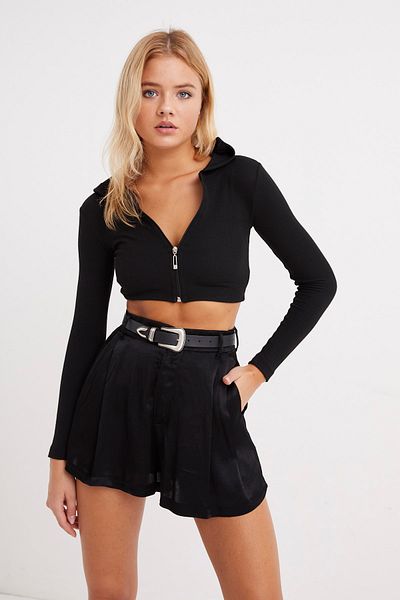 Cool & Sexy Schwarze kurze Camisole-Bluse mit Kapuze für Damen EY1032