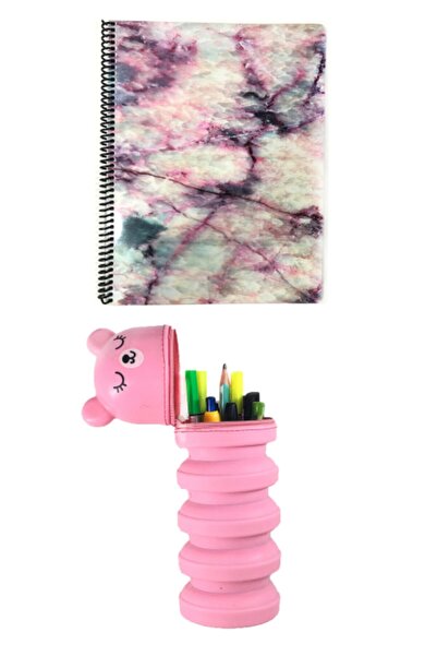 FLY COLOR Pembe Akordiyon Küçülebilen Hayvan Figürlü Silikon Kalemlik+ 80 Yap...