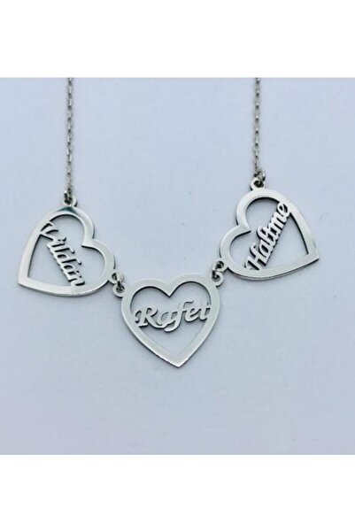 ALTINSİLVER Gümüş Isimli 3 Kalpli Kolye