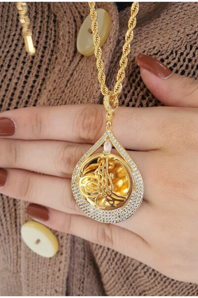 barisiva gold 22 Ayar Altın Kaplama Zirkon Taşlı Tuğralı Kolye
