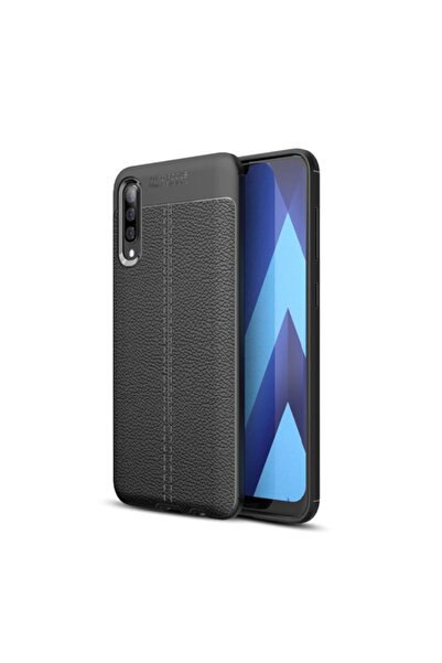 Fibaks Samsung Galaxy A70 Kılıf Kamera Korumalı Deri Görünümlü Armor Koruma Silikon
