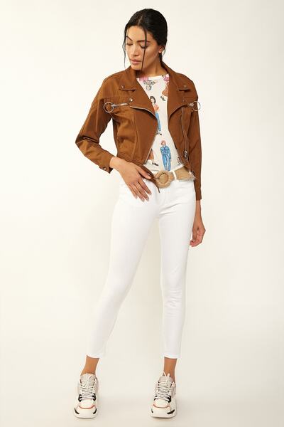 Happiness İstanbul Γυναικείο λευκό ψηλόμεσο τζιν παντελόνι Lycra MPR0278