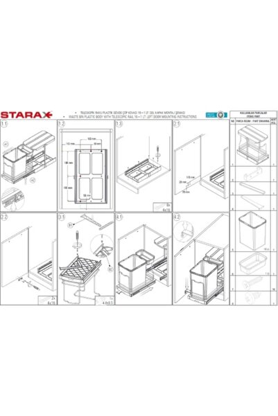 STARAX S-2391.g Teleskopik Raylı Plastik Gövde Çöp Kovası 16+1 Lt