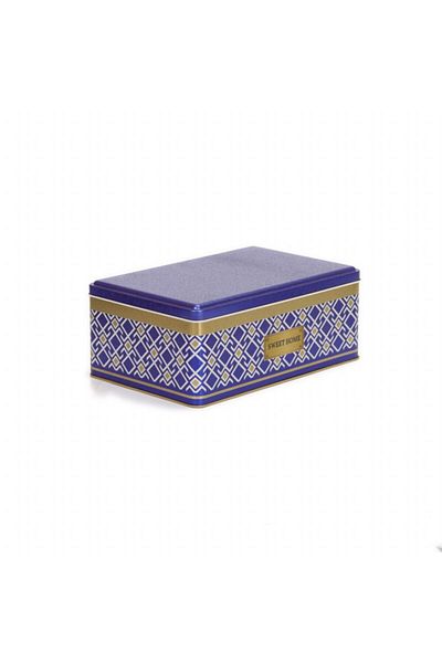 EVLE Ef057-93 Turkish Blue_swt Home Patterned Rectangular Metal Storage Container 17x26 Cm