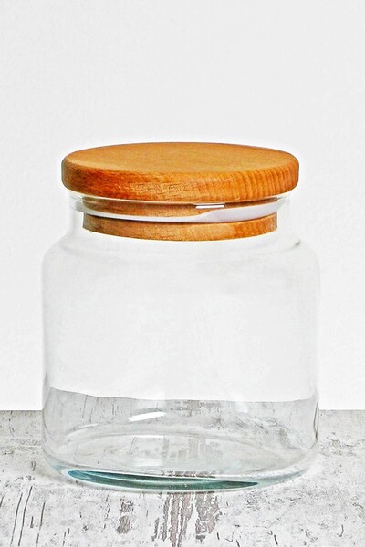 Joy Glass جرة بغطاء خشبي حجم صغير6596323012546