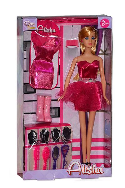 Sunman Doll Alisha with Evening Dress and Accessories Gray and Light Pink
