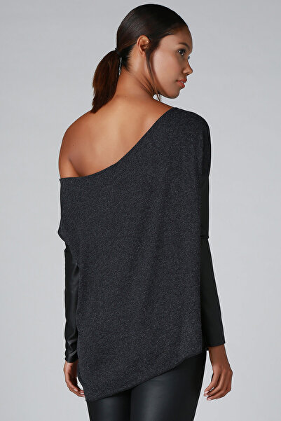 Quincey Women's Smoked Leather Sleeve Detail Knitwear Sweater BD2288