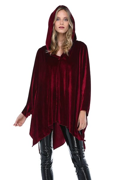 Quincey Women's Burgundy Velvet Poncho HK2518