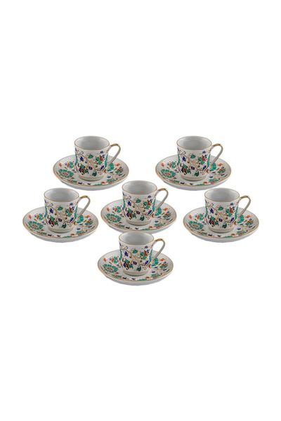 Güral Porselen Hand Decorated 12 Piece Coffee Set for 6 People