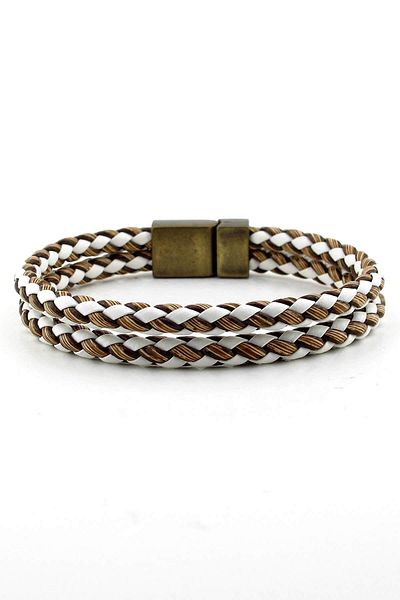 Solfera Men's Brown White Braided Double Sira Leather Bracelet Bt396