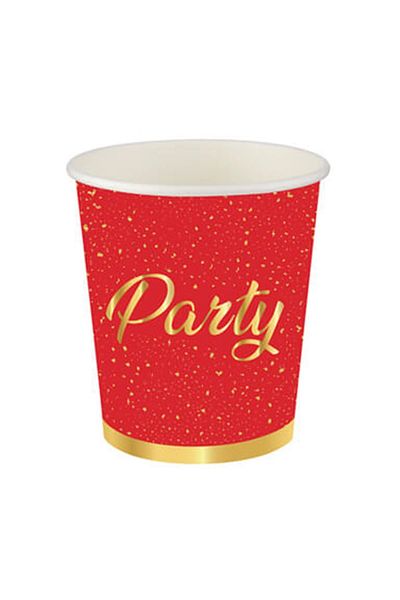 Roll-Up Roll up Cardboard Cups 8 Pcs - Party Time Red