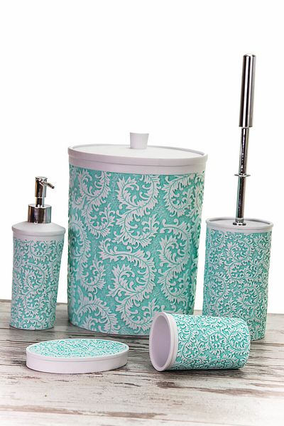MUKKO HOME Πολυεστερικό Σετ Μπάνιου 5 τεμαχίων Leaf Turquoise Bat042