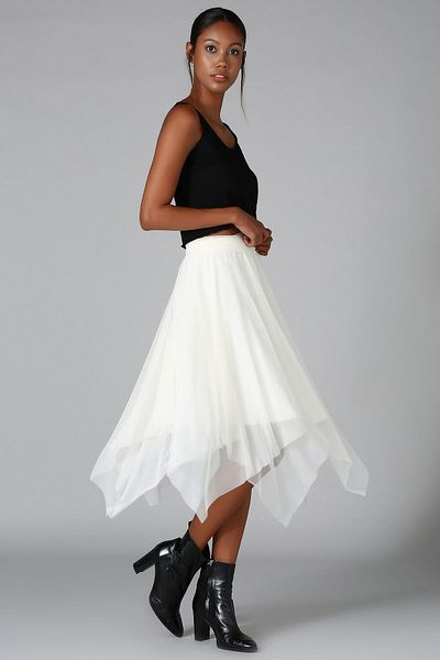 Quincey Women's White Double Layer Lined Asymmetrical Tulle Skirt Ek2340