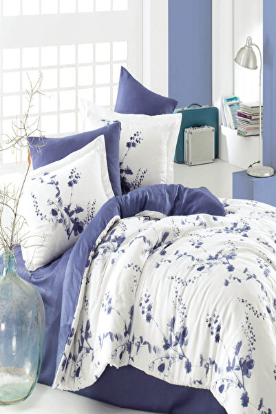 Marie Claire Çift Kişilik Saten Nevresim Takımı-ALIX MAVI