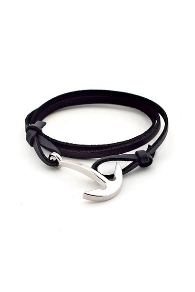 Solfera Men's Black Wrapped Leather Anchor Bracelet BT299