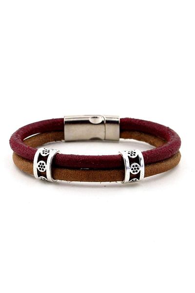 Solfera Men's Burgundy Tan Original Leather Bracelet BT110