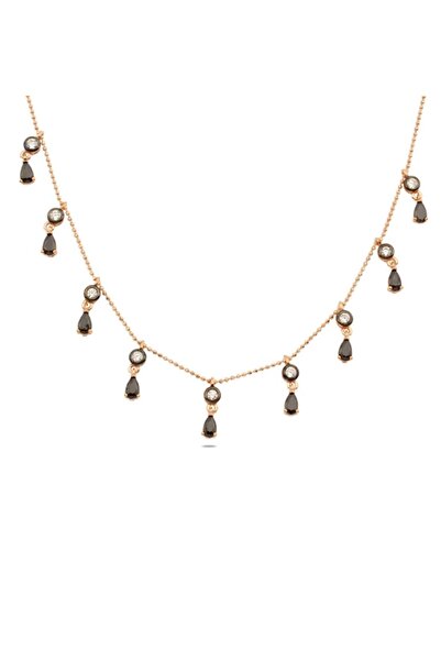 Welch Kadın Rose Siyah Taşlı Salkım Model Gümüş Kolye W610