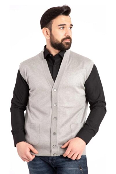Nacar Erkek Ince Yün Tüylenmez Düğmeli Yelek