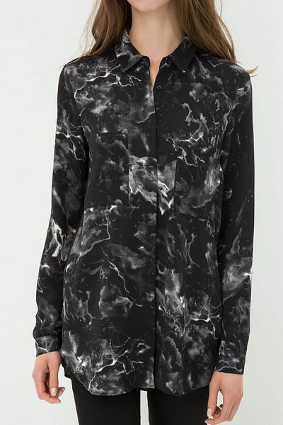 Koton Women's Anthracite Patterned Shirt 7KAK63499EW