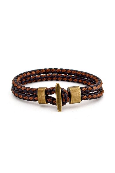 Solfera Men's Double Color Knitted Design Leather Bracelet Bt081