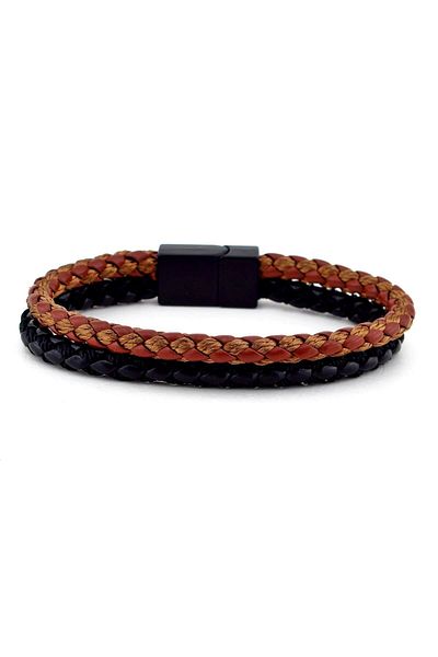 Solfera Men's Brown Black Design Leather Bracelet Bt018