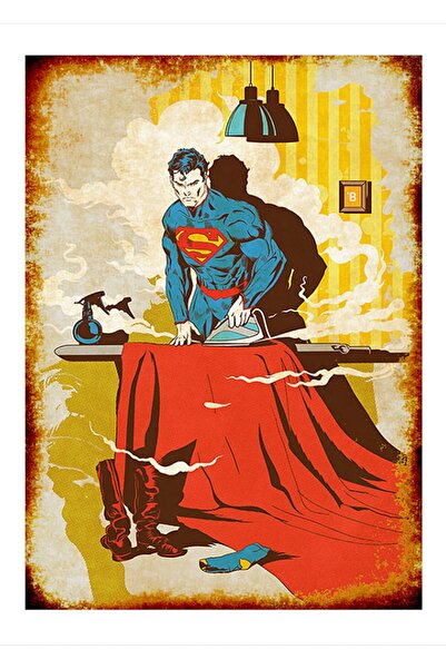 Cakatablo 25εκ.Χ35εκ. Ξύλινος πίνακας Σούπερμαν που σιδερώνει