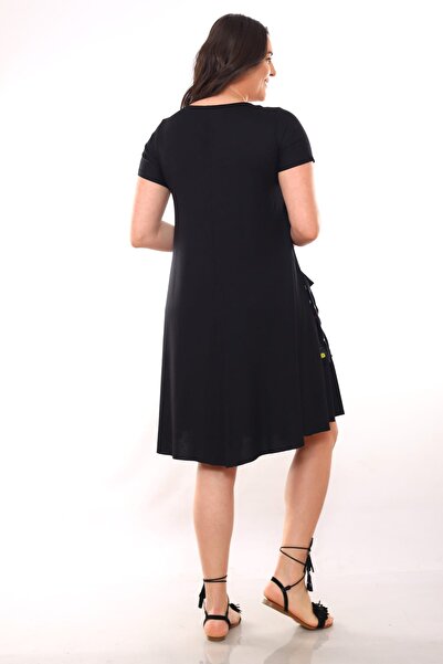 Alesia Kadın Siyah Çift Cepli İthal Kumaş Viskon Elbise BTA2019-3.