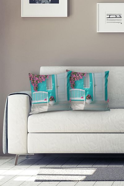 Realhomes Husă de pernă decorativă cu imprimare digitală Blue Garden