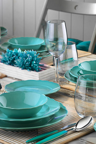 Kütahya Porselen 24 Parça 6 Kişilik Yemek Takımı Natura Ceram Lar Turkuaz LR2...