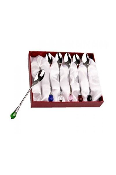Lucky Art Renkli Taşlı Gümüş 6 Lı Çay Kaşık Seti