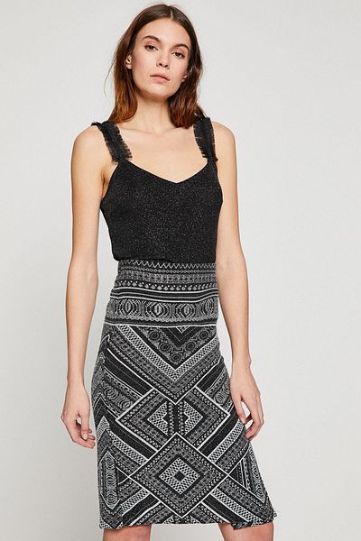 Koton Women's Black Midi Normal Waist Slim Cut Skirt 8YAK74517FK