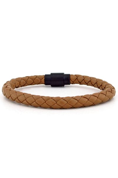 Solfera Men's Braided Tan Leather Bracelet Bt054