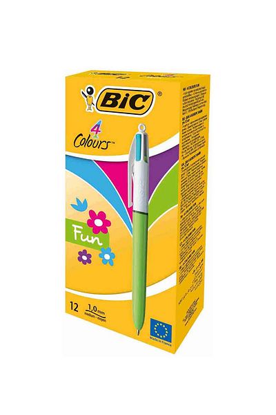 Bic BIC 4 Colours Fashion Ballpoint Pen - Assorted Colours, Box of 12