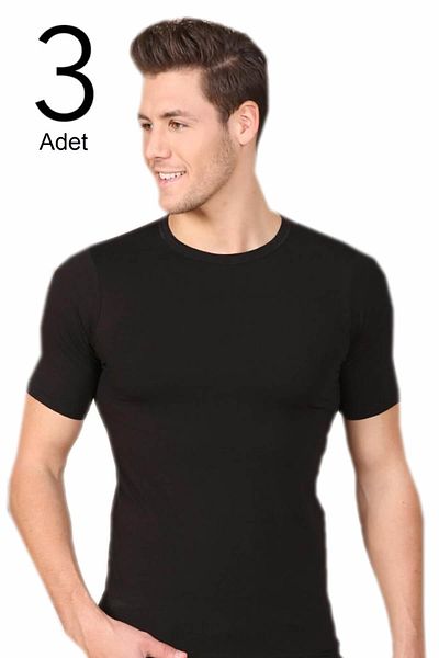 Berrak Men's Black Short Sleeve 3 Pack Lycra Undershirt